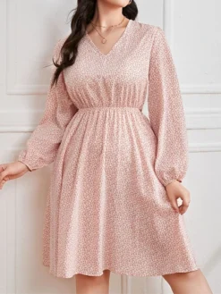 Women's Plus Size Curve Casual Dress Chiffon Dress A Line Dress Floral Midi Dress Long Sleeve Print V Neck Fashion Daily Pink Fall Winter L XL XXL 3XL 4XL -HANs Plus Size Style Shop oixbqv1694151476148