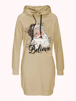 Women's Casual Dress Christmas Dress Hoodie Dress Santa Claus Ugly Christmas Print Hooded Mini Dress Fashion Streetwear Outdoor Christmas Long Sleeve Loose Fit Gold Fall Winter S M L XL XXL -HANs Plus Size Style Shop ojapze1694673332211