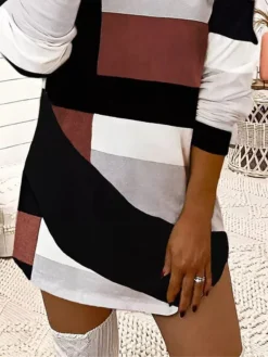 Women's Casual Dress Sweatshirt Dress Mini Dress Warm Fashion Outdoor Vacation Going Out Crew Neck Print Geometric Loose Fit Gray S M L XL XXL -HANs Plus Size Style Shop ojomgz1696732300818