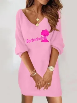 Women's Casual Dress Sweatshirt Dress Print Dress Abstract Print V Neck Mini Dress Fashion Streetwear Outdoor Daily 3/4 Length Sleeve Loose Fit Light Pink Blush Pink Purple Fall S M L XL XXL -HANs Plus Size Style Shop okgzxq1693826898590