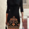 Women's Casual Dress Winter Dress Sweatshirt Dress Floral Tribal Print Crew Neck Mini Dress Vintage Ethnic Outdoor Daily Long Sleeve Loose Fit Black Fall Winter S M L XL XXL