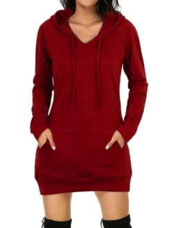 Women's Casual Dress Hoodie Dress Winter Dress Mini Dress Pocket Outdoor Daily Going Out Active Fashion Hooded Long Sleeve 2023 Loose Fit Black Red Navy Blue Color S M L XL XXL Size -HANs Plus Size Style Shop okjecy1693559091945