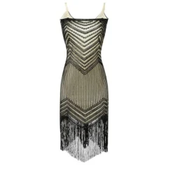 Women's Retro 1920s Fringe Dress Midi Dress Party Halloween Sequins Tassel Fringe Geometric Spaghetti Strap Sleeveless Regular Fit Spring Fall 2023 Silver Black S M L XL -HANs Plus Size Style Shop okljca1692615918048