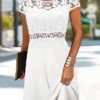 Women's Casual Dress Lace Dress White Dress Mini Dress Lace Outdoor Daily Date Fashion Streetwear Crew Neck Short Sleeve 2023 Regular Fit White Color S M L XL XXL Size