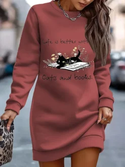 Women's Sweatshirt Dress Casual Dress Mini Dress Warm Fashion Outdoor Vacation Going Out Crew Neck Print Print Regular Fit White Blue Fuchsia S M L XL XXL -HANs Plus Size Style Shop okzspl1697706679312