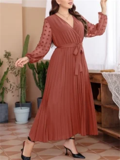 Women's Plus Size Prom Dress Party Dress Wedding Guest Dress Long Dress Maxi Dress Red Long Sleeve Pure Color Lace Up Fall Winter Autumn V Neck Fashion Winter Dress Evening Party Wedding Guest 2023 L -HANs Plus Size Style Shop omfgpv1693535318047