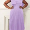 Women‘s Plus Size Curve Party Dress Cocktail Dress Wedding Guest Dress Midi Dress Purple Green Short Sleeve Pure Color Pleated Summer Spring Fall V Neck Fashion Wedding Guest Vacation Summer Dress