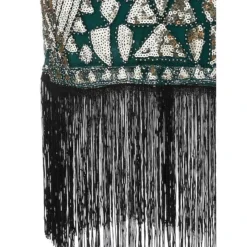 Women's Retro 1920s Fringe Dress Midi Dress Party Halloween Sequins Tassel Fringe Floral V Neck Short Sleeve Regular Fit Spring Fall 2023 Silver Black S M L XL -HANs Plus Size Style Shop omqcae1692849716899