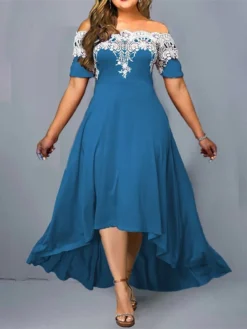 Women‘s Plus Size Curve Party Dress Floral Off Shoulder Short Sleeve Spring Fall Elegant Formal Maxi Long Dress Party Evening Party Dress -HANs Plus Size Style Shop omwbvx1669023592263