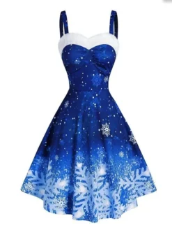 Women's Christmas Swing Dress Slip Dress Midi Dress Green Blue Purple Red Black Sleeveless Snowflake Cold Shoulder Print Winter Fall Spaghetti Strap Fashion Party Sexy 2022 S M L XL 2XL 3XL -HANs Plus Size Style Shop oneuip1666343410085