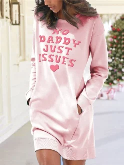 Women's Casual Dress Sweatshirt Dress Winter Dress Heart Pocket Print Crew Neck Mini Dress Fashion Streetwear Outdoor Daily Long Sleeve Loose Fit White Pink Fall Winter S M L XL XXL