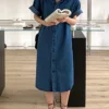 Women's Shift Dress Denim Shirt Dress Midi Dress Denim Fashion Casual Outdoor Daily Vacation Shirt Collar Button Pocket Short Sleeve Summer Spring Fall 2023 Loose Fit Blue Plain S M L XL