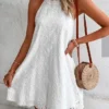 Women's Casual Dress Cut Out Dress White Dress Plain Hollow Out Halter Mini Dress Active Fashion Outdoor Daily Sleeveless Regular Fit White Summer Spring S M L XL XXL