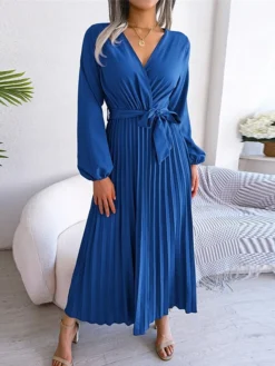 Women's Casual Dress Swing Dress Long Dress Maxi Dress Black Red Royal Blue Long Sleeve Pure Color Lace Up Spring Fall Winter V Neck Fashion 2023 S M L XL -HANs Plus Size Style Shop ooxdzv1670581800664