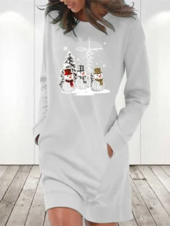 Women's Casual Dress Sweatshirt Dress Winter Dress Mini Dress Light Blue White Grey Long Sleeve Snowman Pocket Fall Winter Autumn Crew Neck Stylish Christmas Loose Fit 2023 S M L XL 2XL -HANs Plus Size Style Shop opjdjz1666927511614
