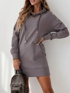 Women's Casual Dress Hoodie Dress Mini Dress Active Daily Outdoor Holiday Vacation Hoodie Pocket Solid Color Loose Fit ArmyGreen Black Blue S M L XL XXL -HANs Plus Size Style Shop optqrj1695644528128