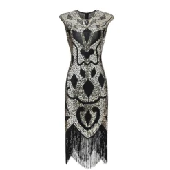 Women's Retro 1920s Fringe Dress Midi Dress Party Halloween Sequins Tassel Fringe Geometric Crewneck Sleeveless Regular Fit Spring Fall 2023 Black Red S M L XL -HANs Plus Size Style Shop opyfwg1692849054807