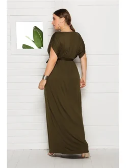 Women's Plus Size Party Dress Solid Color V Neck Short Sleeve Summer Spring Elegant Casual Prom Dress Maxi Long Dress Party Daily Dress -HANs Plus Size Style Shop oqewhl1636535356216
