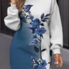 Women's Casual Dress Sweatshirt Dress Winter Dress Floral Ombre Print Crew Neck Mini Dress Fashion Streetwear Outdoor Daily Long Sleeve Loose Fit Blue Fall Winter S M L XL XXL