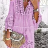 Women's Shift Dress Boho Dress Mini Dress White Yellow Pink 3/4 Length Sleeve Pure Color Tassel Fringe Summer Spring V Neck Vacation Loose Fit 2023 S M L XL XXL 3XL 4XL 5XL