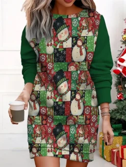 Women's Christmas Casual Dress Sweatshirt Dress Mini Dress Warm Fashion OutdoorVacation Crew Neck Print SnowmanTree Loose Fit ArmyGreen Navy Blue Purple S M L XL XXL -HANs Plus Size Style Shop oqryzo1695365434733