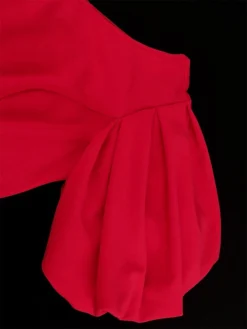 Women's Plus Size Curve Party Dress Cocktail Dress Swing Dress Plain Midi Dress Half Sleeve Pleated One Shoulder Fashion Party Red Fall Winter XL XXL 3XL 4XL -HANs Plus Size Style Shop oshqap1694425981685