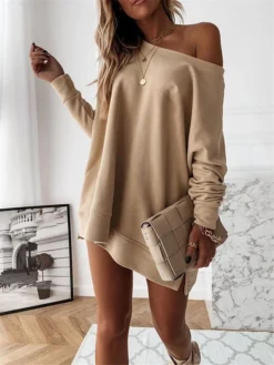Women's Casual Dress T Shirt Dress Tee Dress Mini Dress Pink Khaki Grey Long Sleeve Pure Color Patchwork Spring Fall Winter Crew Neck Classic Loose Fit 2023 XS S M L XL 2XL 3XL 4XL 5XL -HANs Plus Size Style Shop otjrup1671697300303