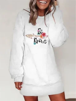 Women's Casual Dress Sweatshirt Dress Winter Dress Leaf Floral Print Crew Neck Mini Dress Fashion Streetwear Outdoor Daily Long Sleeve Loose Fit White Blue Orange Fall Winter S M L XL XXL