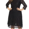Women's Plus Size Curve Party Dress Lace Dress Solid Color Midi Dress 3/4 Length Sleeve Lace Patchwork Crew Neck Fashion Wedding Black Spring Fall XL XXL 3XL 4XL 5XL
