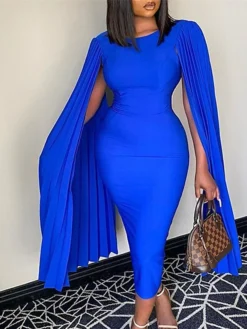 Women‘s Plus Size Curve Party Dress Solid Color Crew Neck Ruched Long Sleeve Winter Fall Casual Prom Dress Party Daily Dress Sheath Dress Long Dress Maxi Dress