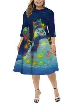 Women‘s Plus Size Christmas Dress Work Dress Santa Claus 3/4 Length Sleeve Winter Fall Midi Dress Christmas Dress Work Dress -HANs Plus Size Style Shop ouzyrs1667812167071