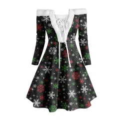Women's Christmas Swing Dress Vintage Dress Mini Dress Green Light Green Wine Red Navy Blue White Long Sleeve Snowman Tree Snowflake Backless Feather Print Winter Fall Off Shoulder Vacation Stylish -HANs Plus Size Style Shop owejjf1667294386987