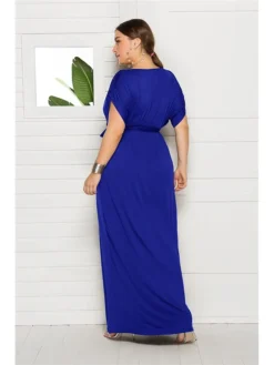 Women's Plus Size Party Dress Solid Color V Neck Short Sleeve Summer Spring Elegant Casual Prom Dress Maxi Long Dress Party Daily Dress -HANs Plus Size Style Shop owexxb1636535436783