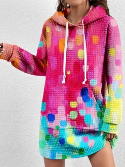 Women's Casual Dress Hoodie Dress Winter Dress Graffiti Pocket Print Hooded Mini Dress Fashion Streetwear Outdoor Daily Long Sleeve Loose Fit Pink Red Blue Fall Winter S M L XL XXL
