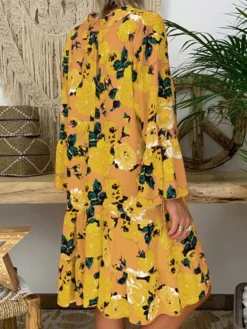 Women‘s Plus Size Curve Casual Dress Floral V Neck Print Long Sleeve Fall Spring Casual Short Mini Dress Daily Vacation Dress -HANs Plus Size Style Shop owoveq1660643932965