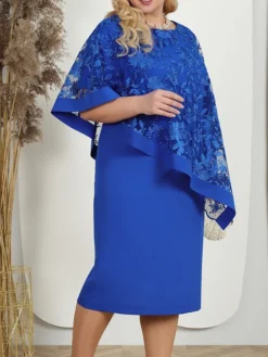 Women's Plus Size Curve Party Dress Lace Dress Cocktail Dress Midi Dress Pink Blue Half Sleeve Floral Lace Summer Spring Fall Crew Neck Fashion Birthday Wedding Guest Vacation L XL XXL 3XL 4XL 5XL -HANs Plus Size Style Shop owxfds1692157177760