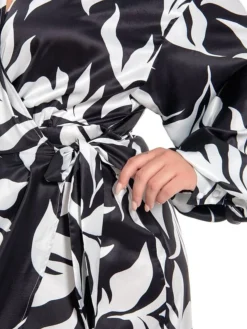 Women's Plus Size Curve Work Dress Satin Dress Wrap Dress Floral Midi Dress Long Sleeve Split V Neck Fashion Office Black Fall Winter L XL XXL 3XL 4XL -HANs Plus Size Style Shop owxlyg1694772974671