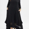 Women‘s Plus Size Curve Casual Dress Pure Color Crew Neck 3/4 Length Sleeve Spring Fall Casual Maxi Long Dress Daily Vacation Dress Black Dress