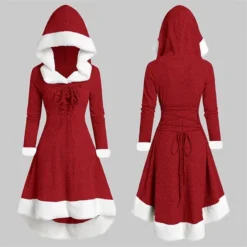 Women's Christmas Hoodie Dress Vintage Dress Midi Dress Green Black Wine Red Gray Long Sleeve Pure Color Patchwork Winter Fall Hooded Vacation Vintage 2022 S M L XL XXL 3XL -HANs Plus Size Style Shop oxeadn1667295486223