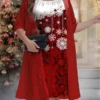 Women's Plus Size Curve Christmas Dress Casual Dress Dress Set Snowflake Midi Dress 3/4 Length Sleeve Print Crew Neck Fashion Outdoor Burgundy Fall Winter L XL 2XL 3XL 4XL