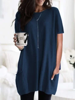 Women's Mini Dress ArmyGreen Malachite Green Black Short Sleeve Pure Color Spring Summer Crew Neck Boom Sale Dress S M L XL 2XL 3XL 4XL 5XL -HANs Plus Size Style Shop oytpfb1624259795218