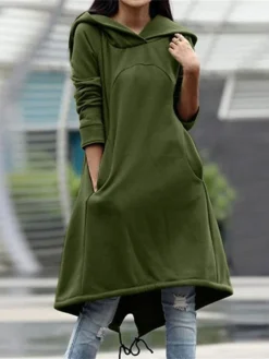 Women's Casual Dress Hoodie Dress Winter Dress Midi Dress Pocket Outdoor Street Daily Fashion Streetwear Hooded Long Sleeve 2023 Loose Fit Black Army Green Gray Color S M L XL XXL Size -HANs Plus Size Style Shop oyywax1694510144339