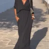 Women's Casual Dress Black Dress Plain Dress Long Dress Maxi Dress Pocket Daily Date Going Out Fashion Basic V Neck 3/4 Length Sleeve 2023 Loose Fit Black Color S M L XL XXL Size