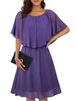 Women's Casual Dress Summer Dress Plain Dress Midi Dress Fake Two Piece Outdoor Street Daily Fashion Streetwear Crew Neck Short Sleeve 2023 Loose Fit Black White Wine Color S M L XL XXL Size -HANs Plus Size Style Shop oziafj1689248929047