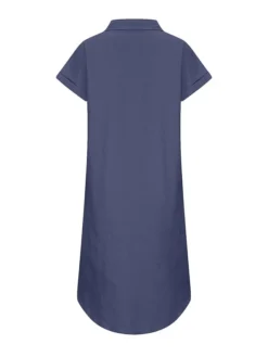 Women's Casual Dress Denim Shirt Dress Midi Dress Denim Fashion Casual Outdoor Daily Vacation Shirt Collar Button Pocket Short Sleeve Summer Spring Fall 2023 Loose Fit Navy Blue Blue Sky Blue Plain S -HANs Plus Size Style Shop pajdkp1675073412888