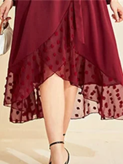 Women's Plus Size Prom Dress Party Dress Wedding Guest Dress Long Dress Maxi Dress Wine Long Sleeve Pure Color Lace Up Fall Winter Autumn V Neck Fashion Winter Dress Wedding Guest Evening Party Loose -HANs Plus Size Style Shop paueuh1693205400213
