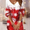 Women's Casual Dress Sweatshirt Dress Mini Dress Fashion Daily Outdoor Christmas Vacation V Neck Print Snowflake Loose Fit Red Blue Purple S M L XL XXL
