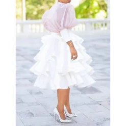 Women's Plus Size Curve Party Dress Solid Color Crew Neck Layered Long Sleeve Winter Fall Vintage Prom Dress Midi Dress Party Date Dress -HANs Plus Size Style Shop pcyffs1648804987014