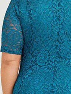 Women's Plus Size Curve Party Dress Lace Dress Cocktail Dress Midi Dress Blue Purple Half Sleeve Pure Color Lace Summer Spring Fall V Neck Fashion Birthday Wedding Guest Vacation 2023 XL XXL 3XL -HANs Plus Size Style Shop pdbzvo1692156273455
