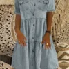 Women's Casual Dress Denim Shirt Dress Midi Dress Denim Fashion Modern Outdoor Daily Vacation Shirt Collar Button Pocket Short Sleeve Summer Spring 2023 Regular Fit Black Navy Blue Blue Plain S M L